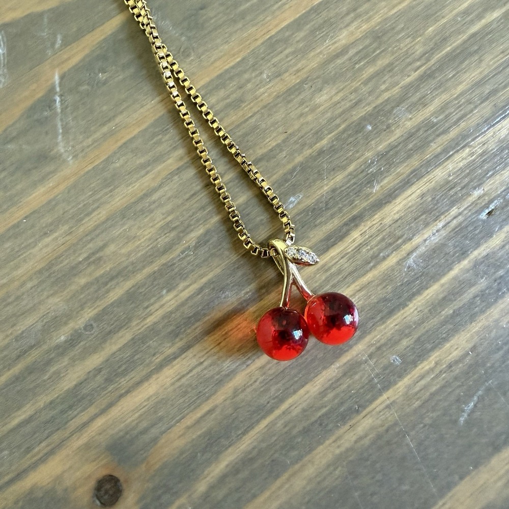 Solarie Select Club Gold Chain Necklace Red Cherry Luxe Necklace Fashion Jewelry